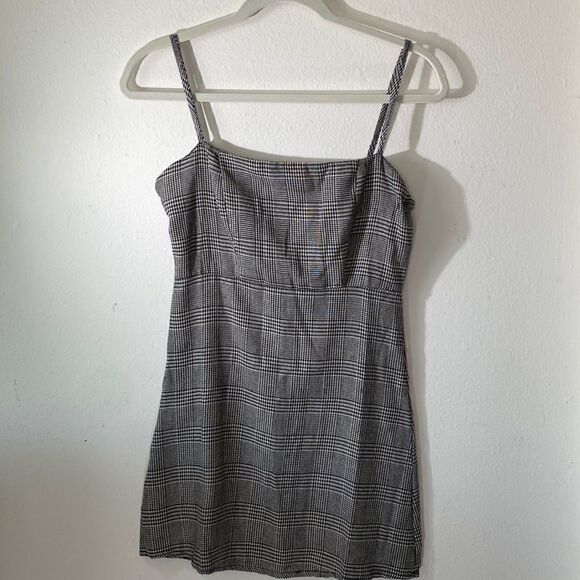 Vintage Y2K Black Houndstooth Plaid Sundress 90s Aesthetic Dress - Picture 5 of 6